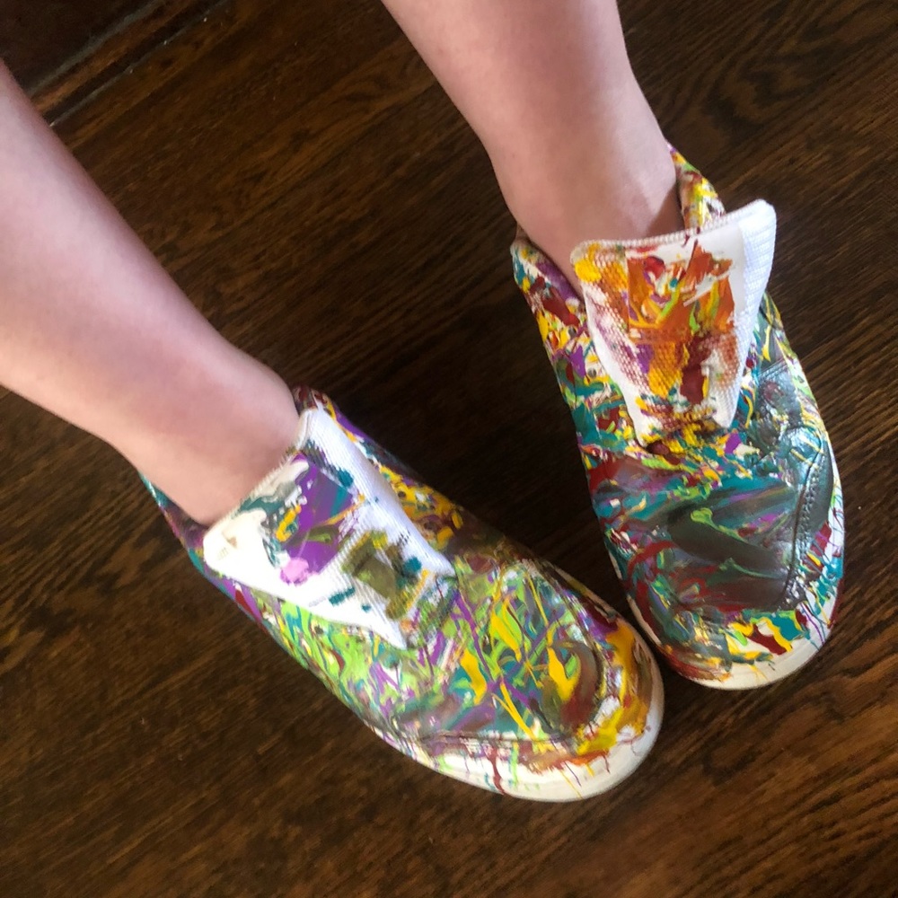 Custom well worn paint splattered Nikes, womens size 6.5